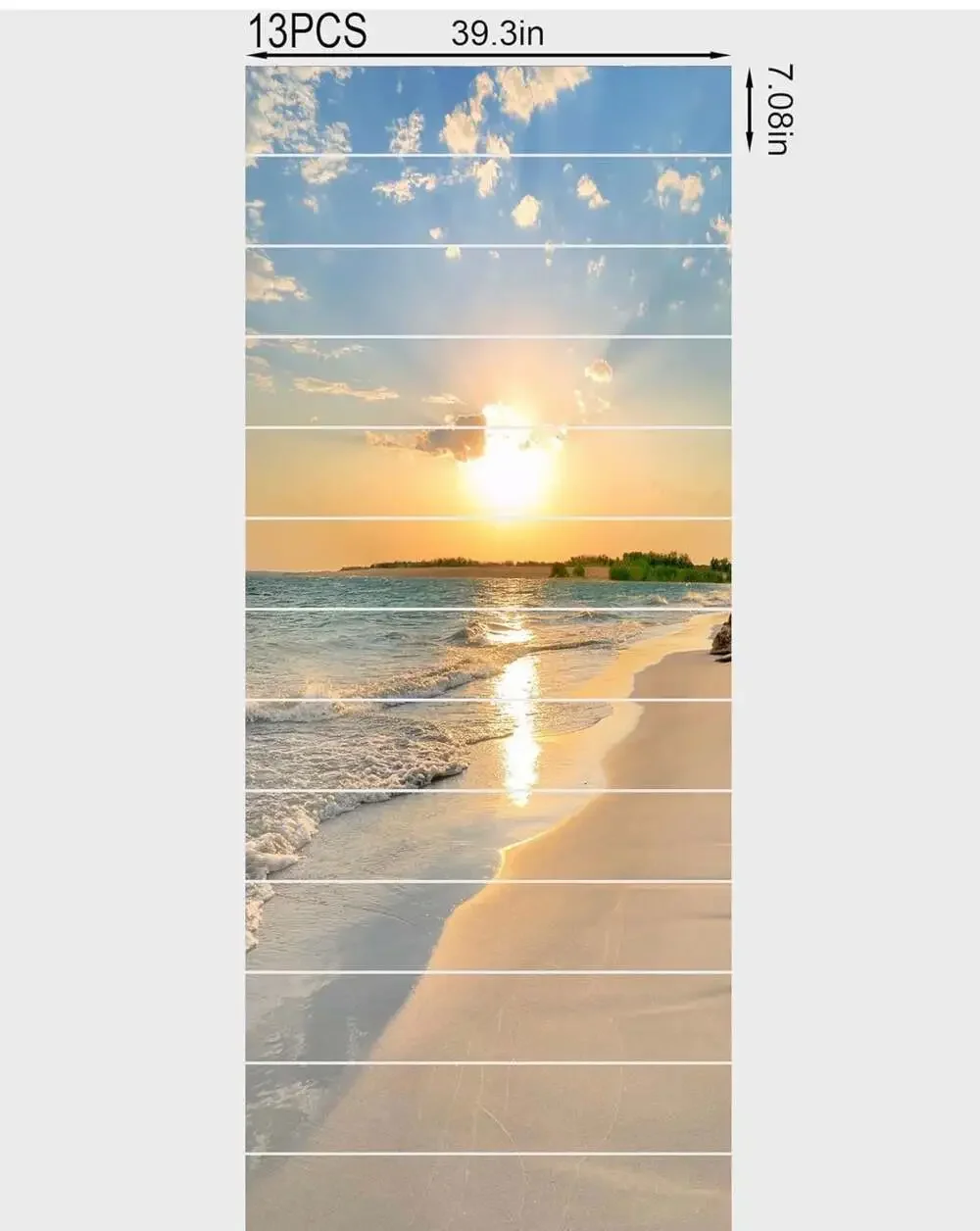 New. FLFK 13PCS/Set 3D Sunrise Ocean Beach Self-Adhesive Stair Risers Stickers